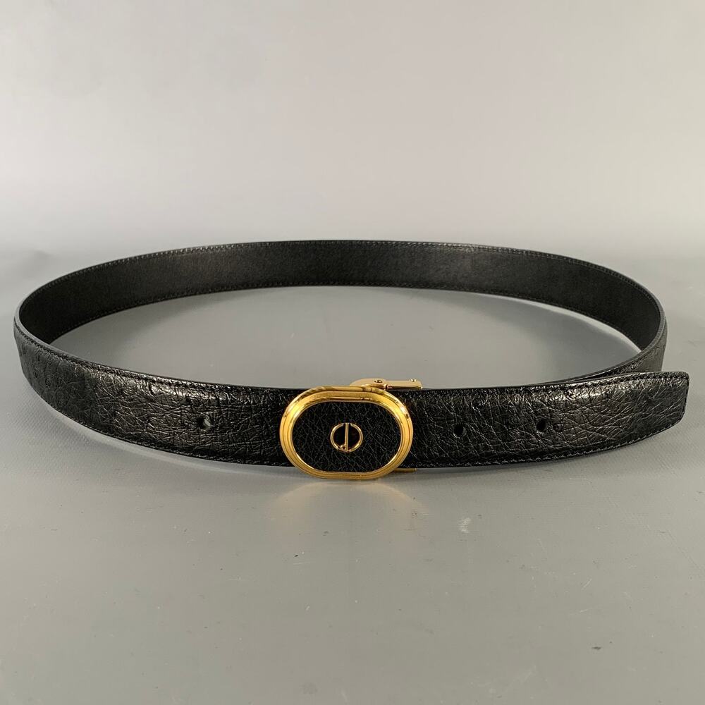 DUNHILL Size 36 Black Gold  Leather Belt